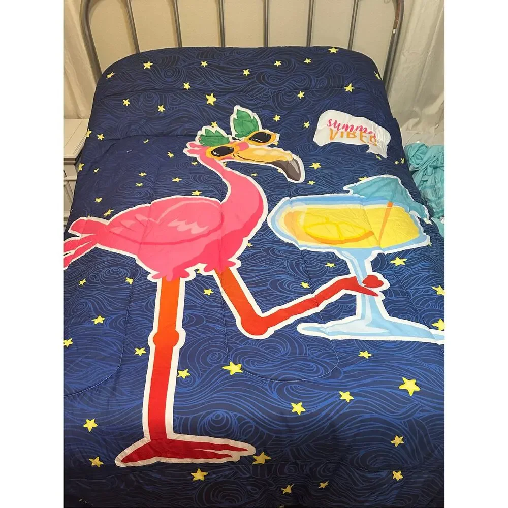Summer Vibes Flamingo Cocktail Comforter Set